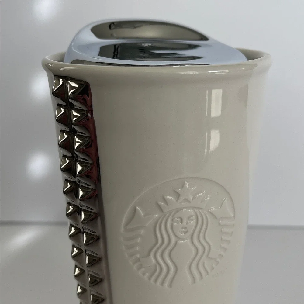 Starbucks Cream & Silver Studded‎ Ceramic Travel Mug